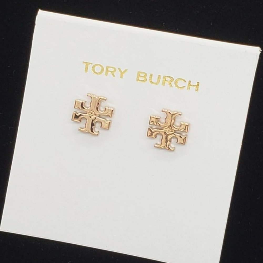 Tory Burch Rose Gold Logo Stud Earrings